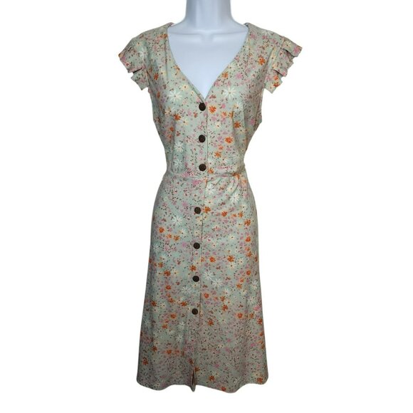 Monteau Los Angeles XL Button Front Floral Midi Dress Sleeveless Belt Loops - Picture 1 of 7